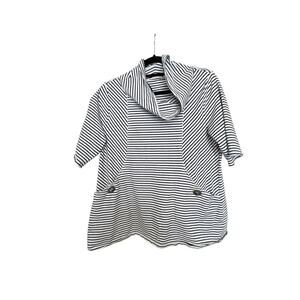 Soft Surroundings Promenade Large Tunic Striped Pockets Blk & White Coastal Prep